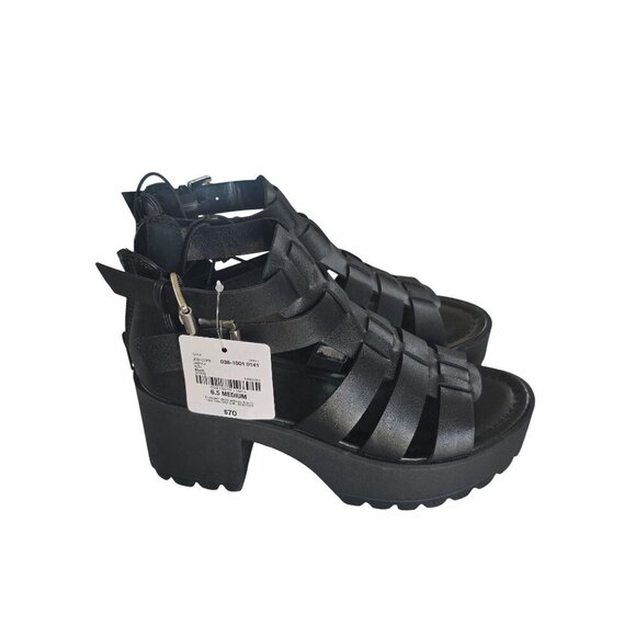 NWT Arizona Jean Co. Black Strappy Platform Sandals Women's Size 6.5 Whimsigoth - Picture 2 of 7